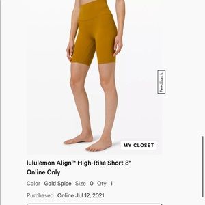 Lululemon 8” Gold Spice Bike Shorts